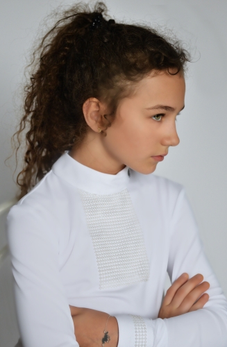 KOSZULA BIAŁA TURNIEJOWA JADORE KIDS Z aplikacją z pereł 
Koszula jeździecka
Koszula startowa
Koszula damska turniejowa
Koszula elegancka show
 kids,  na zawody konne
 dziecięca na zawody jeździeckie