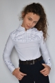 koszula, shirt, startowa, dziecięca , turniejowa, elegancka, show
zawody, konne, jeździeckie, white
Bluzka ze białą stójką ozdobną, koronka włoska , zamek ozdobny siateczka
z białymi mankietami ozdobnymi, siateczka white