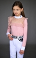 koszula, shirt, startowa, dziecięca , turniejowa, elegancka, show
zawody, konne, jeździeckie, white
Bluzka ze białą stójką ozdobną, perły , łezka, siateczka
z białymi mankietami ozdobnymi, siateczka pink , subtelna