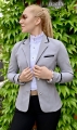 Koszula startowa, damska turniejowa, elegancka show, na zawody konne, jeździeckie z białą stójką ozdobną, z białymi mankietami ozdobnymi, cyrkonie jak Swarovski, siateczka elastyczna, frak startowy
