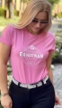 T-shirt sportowy, krótki rękaw 
koszulka, różne kolory,  biały, różowy, błękitny, beżowy, zielony, czarny, koszulka na treningi jeździeckie 
Atuty  materiału; aktywny, elastyczny, oddychający, funkcjonalny, sportowy